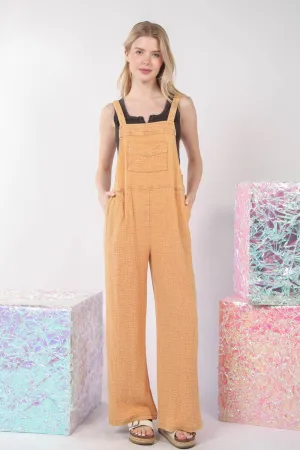 VERY J Texture Washed Wide Leg Overalls