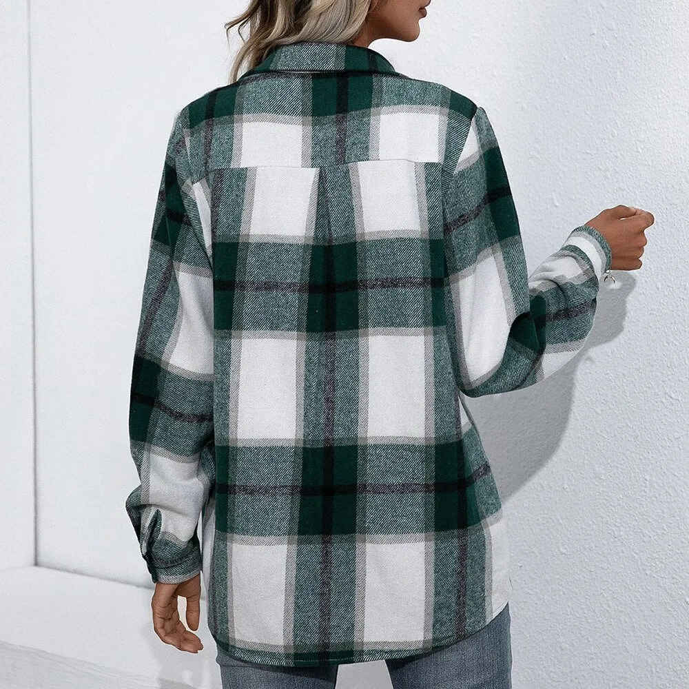 Wenkouban 2022 Spring Autumn Women Coats Casual Loose Vingage Long Sleeve Shirts Turn-down Collar Single Breasted Outerwear Plaid Jackets