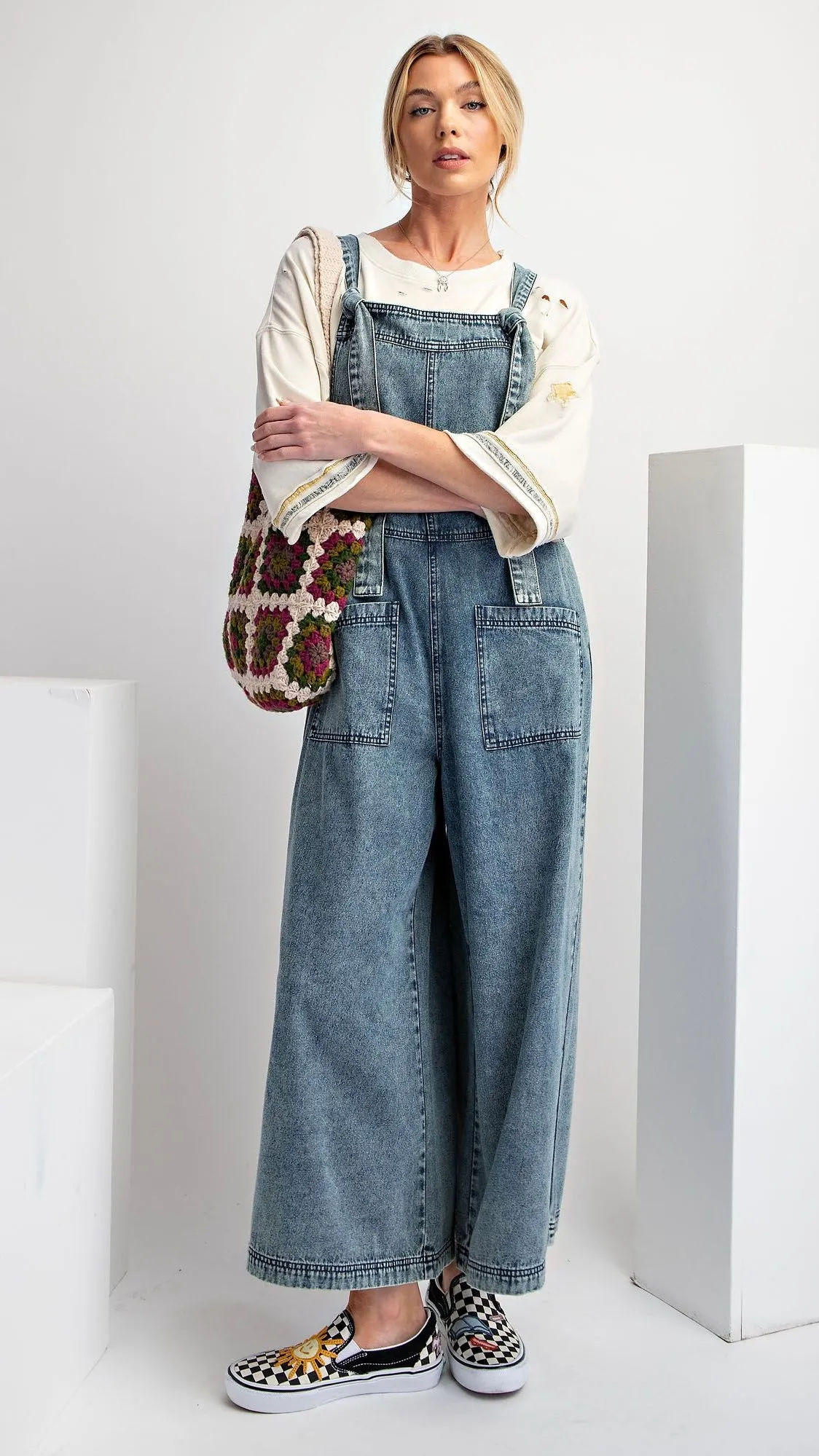 Wide Leg Mineral Patch Pocket Overalls