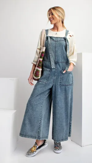 Wide Leg Mineral Patch Pocket Overalls