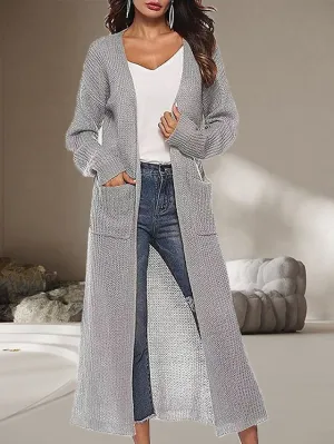 Women's Cardigan Sweater Jumper Ribbed Knit Pocket Split Solid Color Open Front Stylish Casual Outdoor Daily Spring Fall Black White S M L