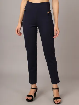 Women's  Flat Front Navy Blue  High rise Jeggings