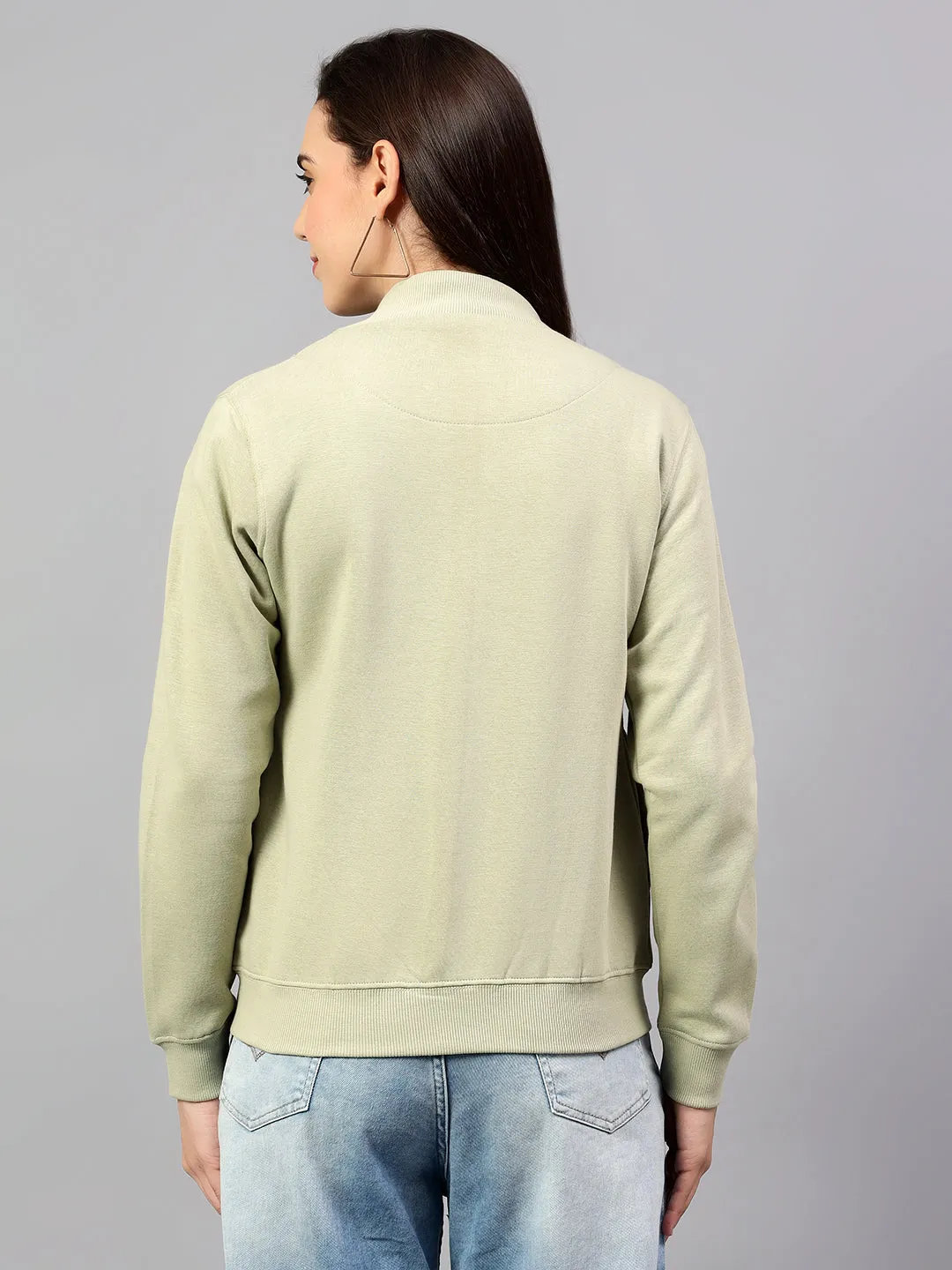 Women's Green Solid Mock Collar Sweatshirt