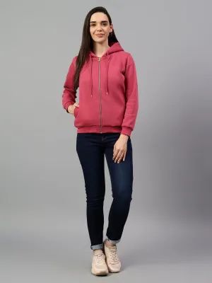 Women's Pink Solid Hoody Neck Sweatshirt